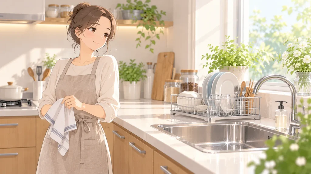 食器洗いを終えたきれいなシンクと満足感
