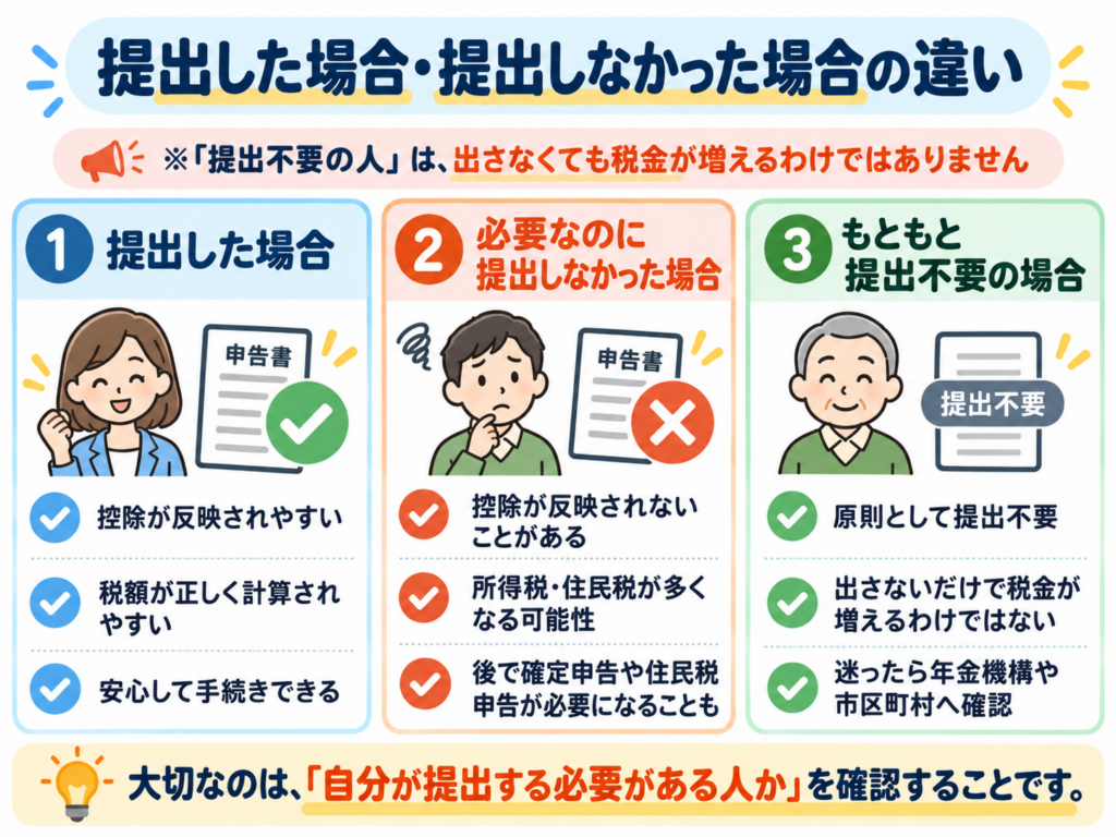 提出した場合・必要なのに提出しなかった場合・提出不要の場合の違い
