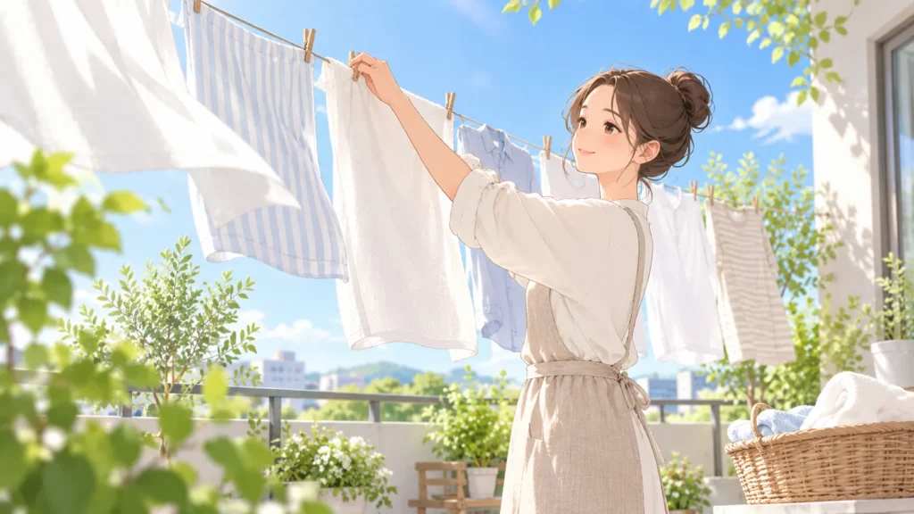 晴れた日に洗濯物を外干しする心地よい風景